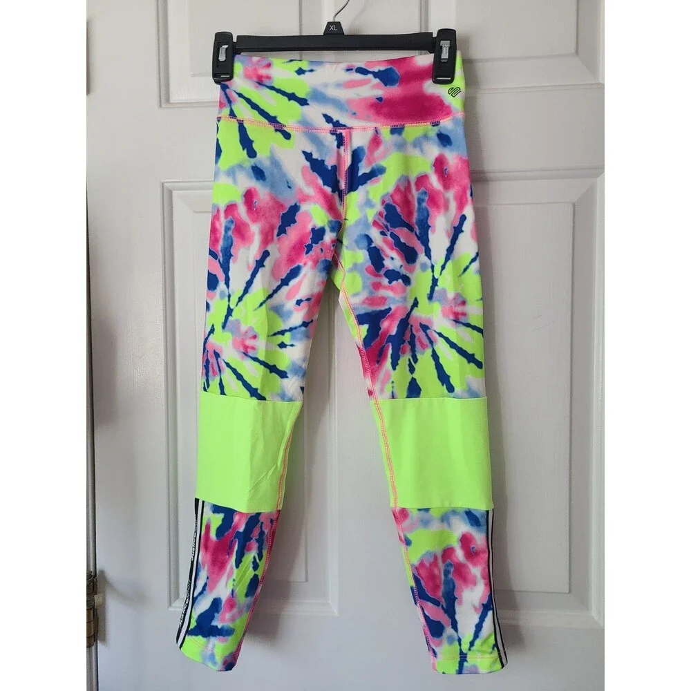 Justice Ankle Tie-Dye Color Block Leggings Logo Tech Pocket Size L (12/14)